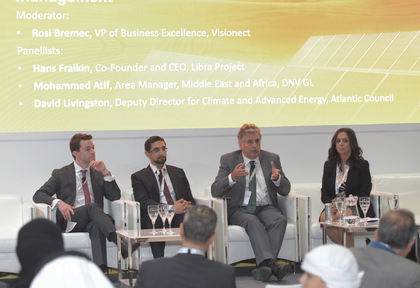 Rosi Bremec moderating an energy panel at World Future Energy Summit